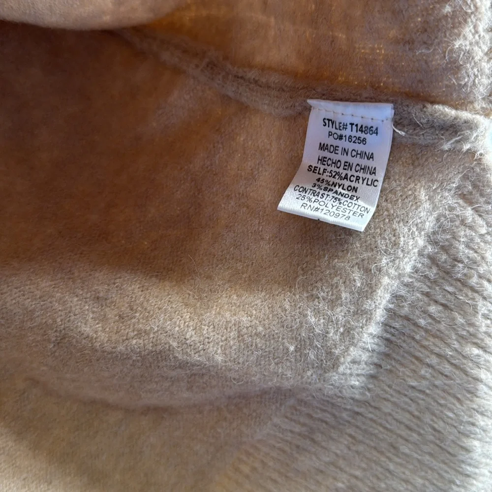 Entro Tan V-Neck denim sleeve contrast distressed sweater casual mixed material - Picture 11 of 13